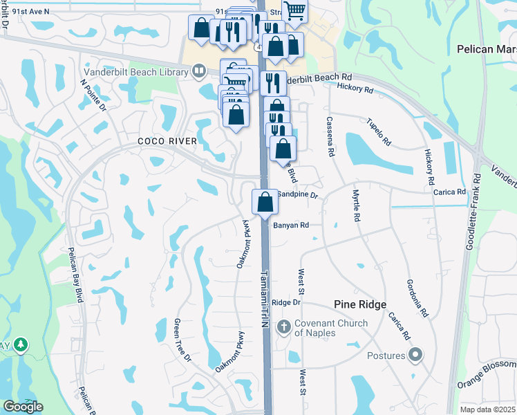 map of restaurants, bars, coffee shops, grocery stores, and more near in North Naples