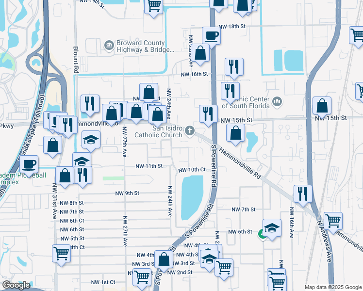 map of restaurants, bars, coffee shops, grocery stores, and more near 2341 Northwest 12th Court in Pompano Beach