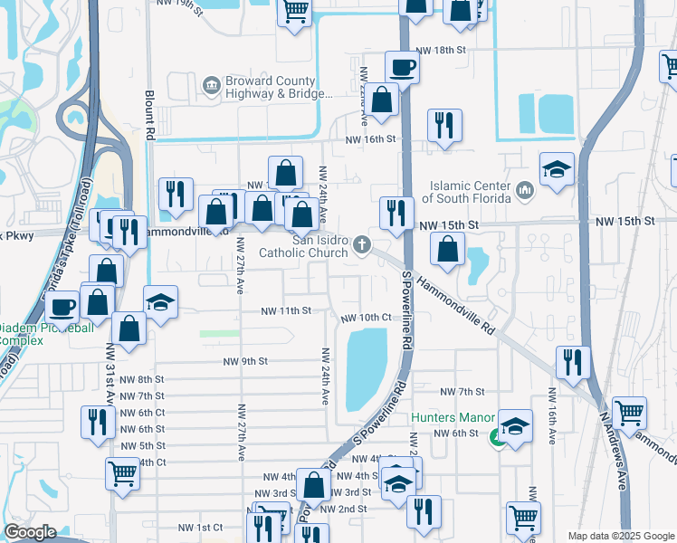 map of restaurants, bars, coffee shops, grocery stores, and more near 2371 Northwest 12th Court in Pompano Beach