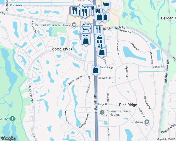 map of restaurants, bars, coffee shops, grocery stores, and more near 7099 Barrington Circle in Naples
