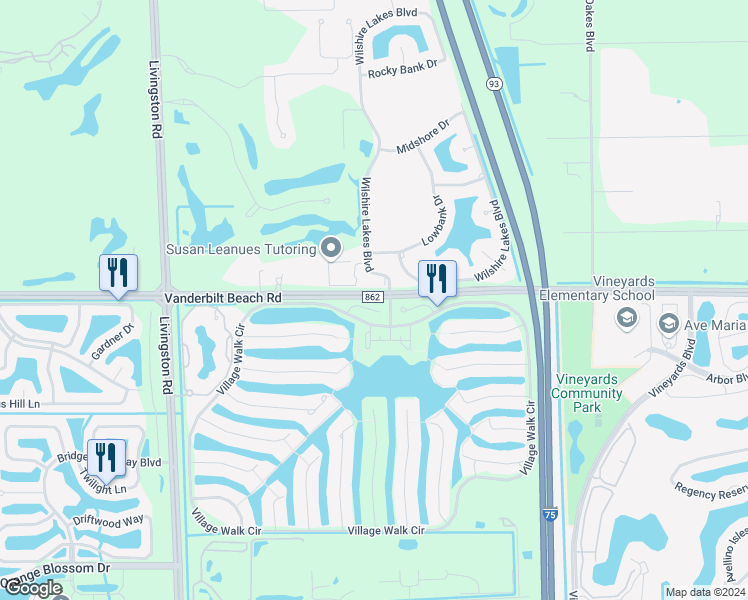 map of restaurants, bars, coffee shops, grocery stores, and more near 244 Vanderbilt Beach Road in Naples