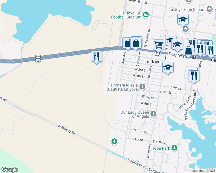 map of restaurants, bars, coffee shops, grocery stores, and more near 400 Loma Blanca Street in La Joya