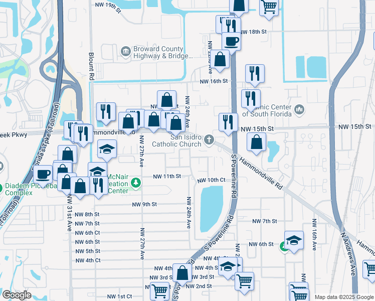map of restaurants, bars, coffee shops, grocery stores, and more near 2401 Northwest 13th Street in Pompano Beach