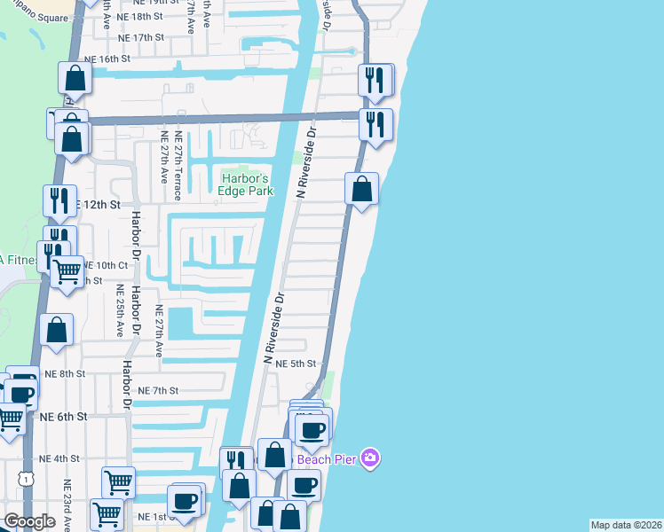 map of restaurants, bars, coffee shops, grocery stores, and more near 7 Kathy Court in Pompano Beach