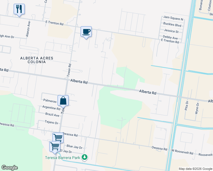 map of restaurants, bars, coffee shops, grocery stores, and more near 5104 San Jose Avenue in Edinburg