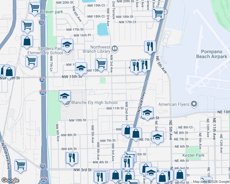 map of restaurants, bars, coffee shops, grocery stores, and more near 1201 Esther Rolle in Pompano Beach