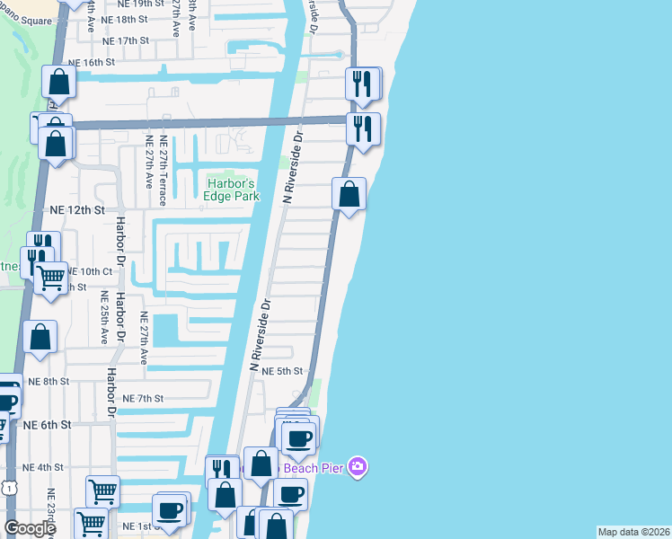 map of restaurants, bars, coffee shops, grocery stores, and more near 7 Kathy Court in Pompano Beach