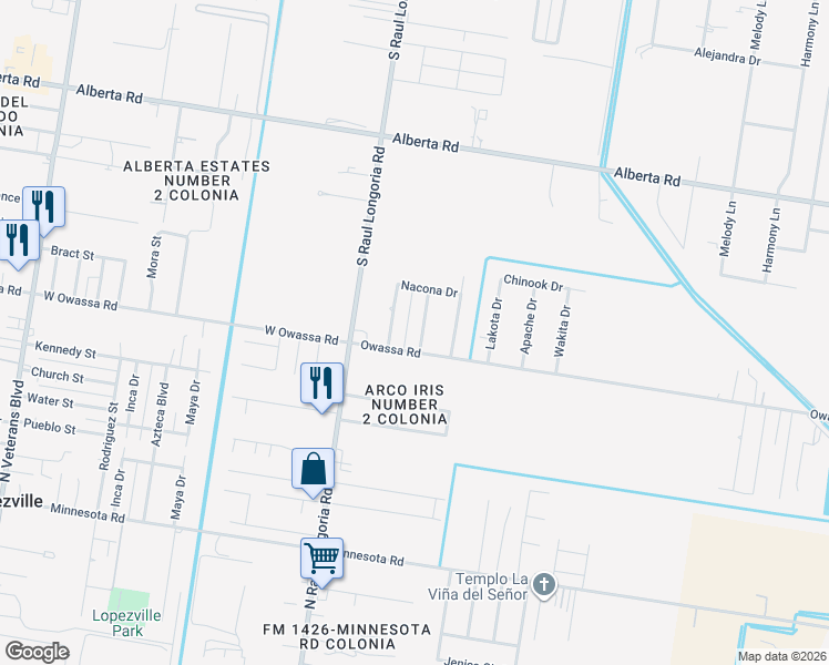 map of restaurants, bars, coffee shops, grocery stores, and more near 5611 Cochise Drive in Edinburg