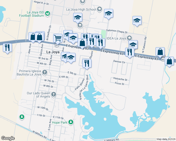 map of restaurants, bars, coffee shops, grocery stores, and more near 412 E Kika De La Garza Blvd in La Joya