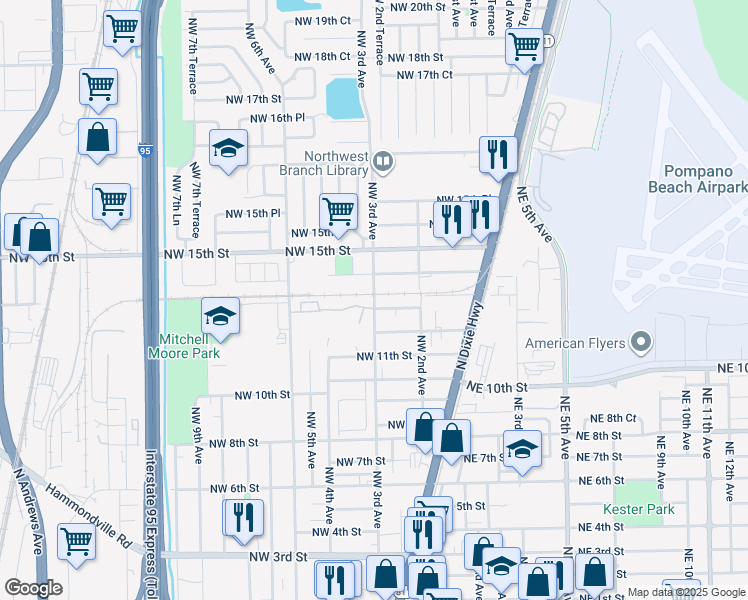 map of restaurants, bars, coffee shops, grocery stores, and more near 1298 Northwest 3rd Avenue in Pompano Beach