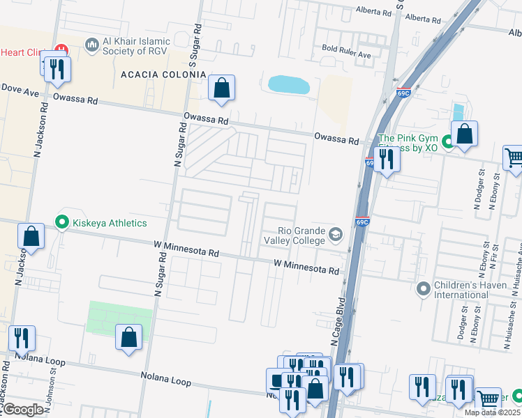 map of restaurants, bars, coffee shops, grocery stores, and more near 5505 North Winona Drive in Pharr