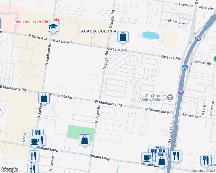 map of restaurants, bars, coffee shops, grocery stores, and more near 911 West Iroquois Avenue in Pharr