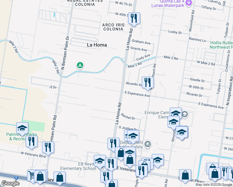 map of restaurants, bars, coffee shops, grocery stores, and more near 717 East Esperanza Avenue in Mission