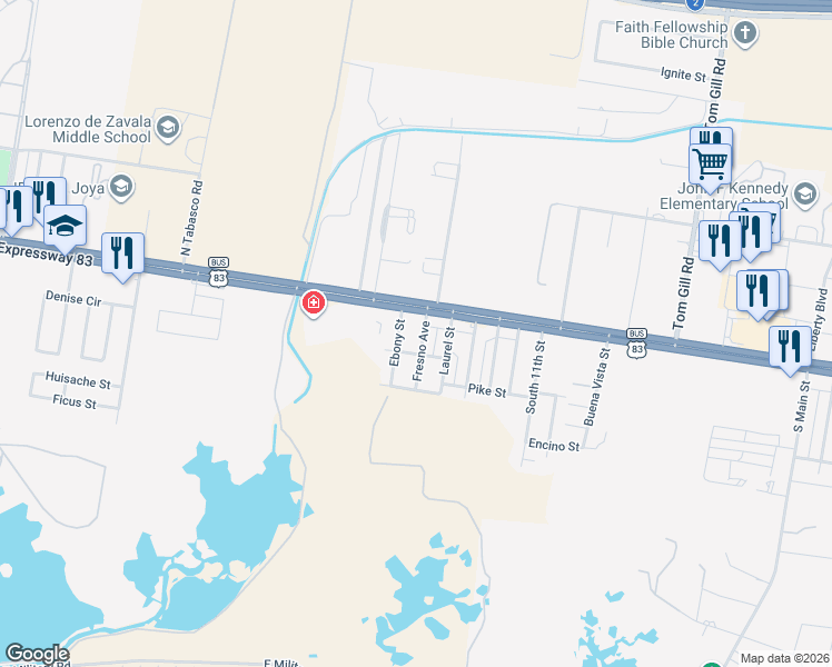 map of restaurants, bars, coffee shops, grocery stores, and more near 105 Fresno Street in La Joya