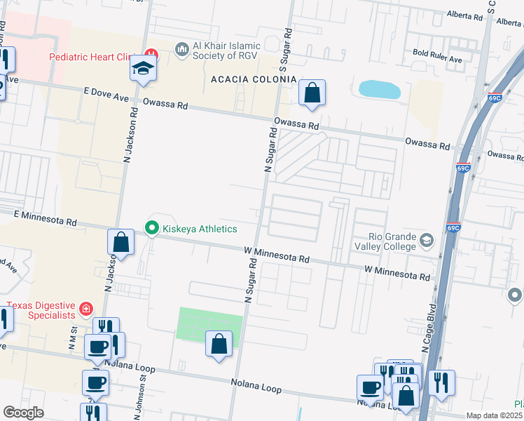 map of restaurants, bars, coffee shops, grocery stores, and more near 5507 North Sugar Road in Pharr