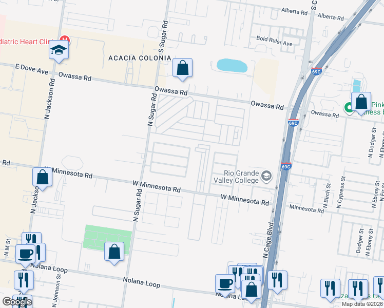 map of restaurants, bars, coffee shops, grocery stores, and more near 5502 North Robin Avenue in Pharr