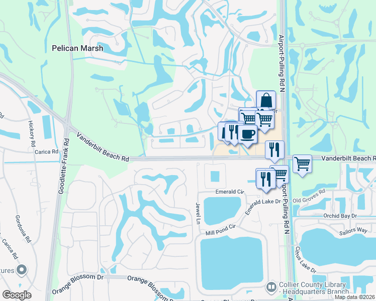 map of restaurants, bars, coffee shops, grocery stores, and more near 8872 Ventura Way in Naples