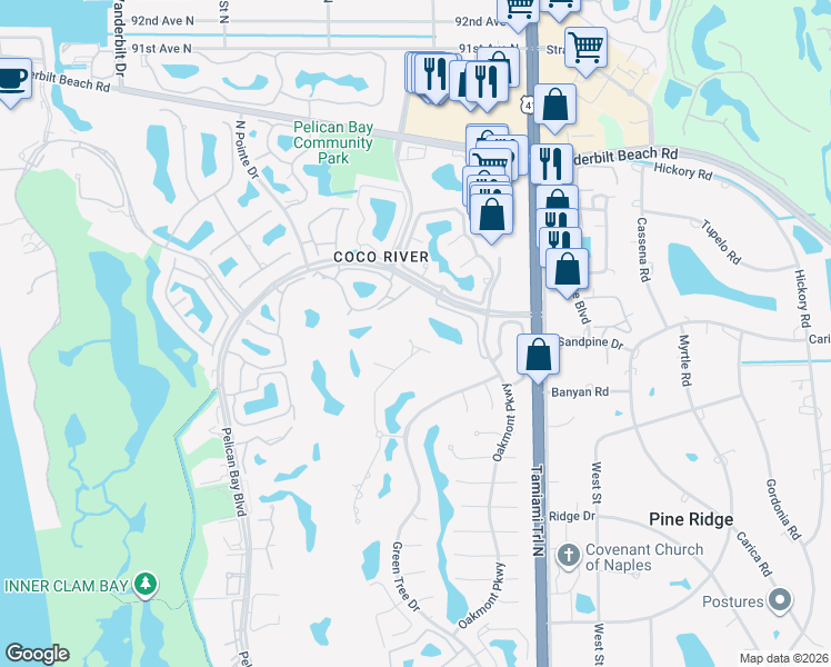 map of restaurants, bars, coffee shops, grocery stores, and more near 7099 Verde Way in Naples