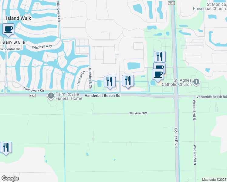map of restaurants, bars, coffee shops, grocery stores, and more near 295 Vanderbilt Beach Road in Naples