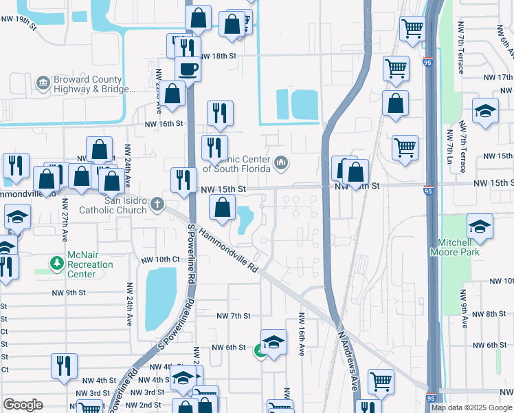 map of restaurants, bars, coffee shops, grocery stores, and more near 1415 Northwest 18th Drive in Pompano Beach