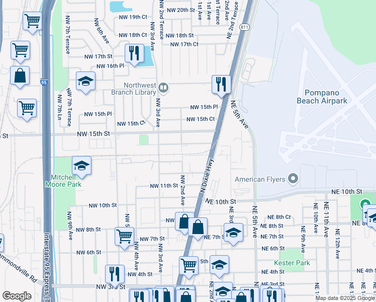map of restaurants, bars, coffee shops, grocery stores, and more near 1300 Northwest 2nd Avenue in Pompano Beach