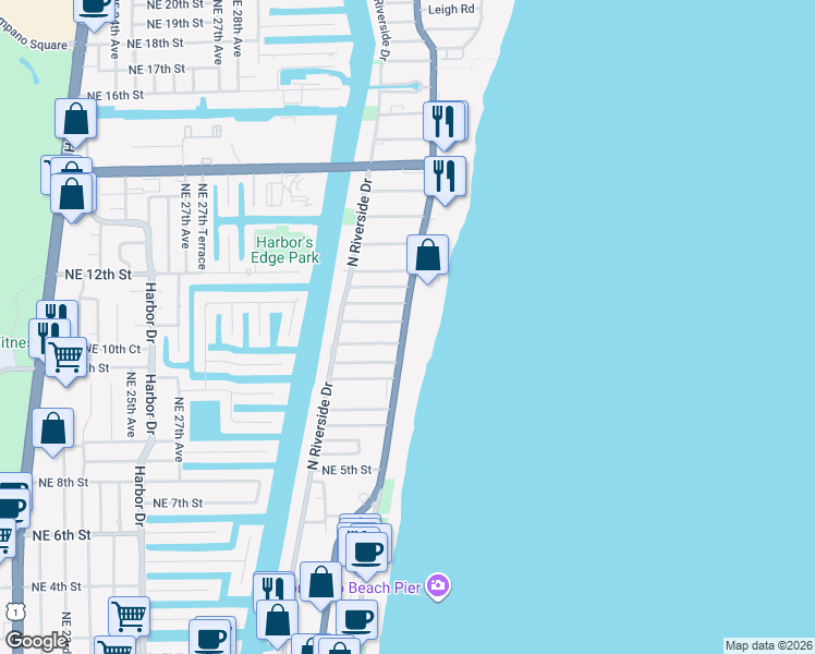 map of restaurants, bars, coffee shops, grocery stores, and more near 7 Kathy Court in Pompano Beach