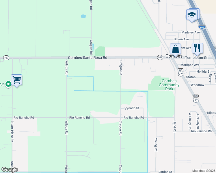 map of restaurants, bars, coffee shops, grocery stores, and more near 21615 Cragon Road in Harlingen