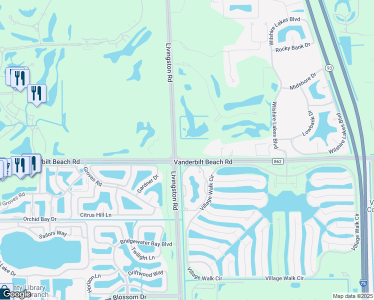 map of restaurants, bars, coffee shops, grocery stores, and more near 3255 Vanderbilt Beach Road in Naples