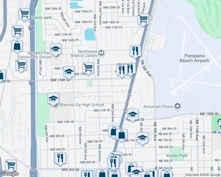 map of restaurants, bars, coffee shops, grocery stores, and more near 213 Northwest 12th Court in Pompano Beach