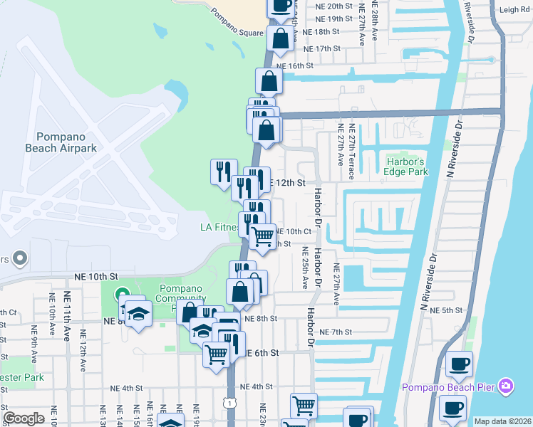 map of restaurants, bars, coffee shops, grocery stores, and more near 1161 Northeast 24th Avenue in Pompano Beach