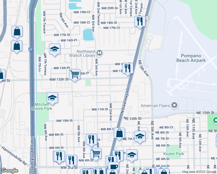 map of restaurants, bars, coffee shops, grocery stores, and more near 1421 Northwest 2nd Avenue in Pompano Beach