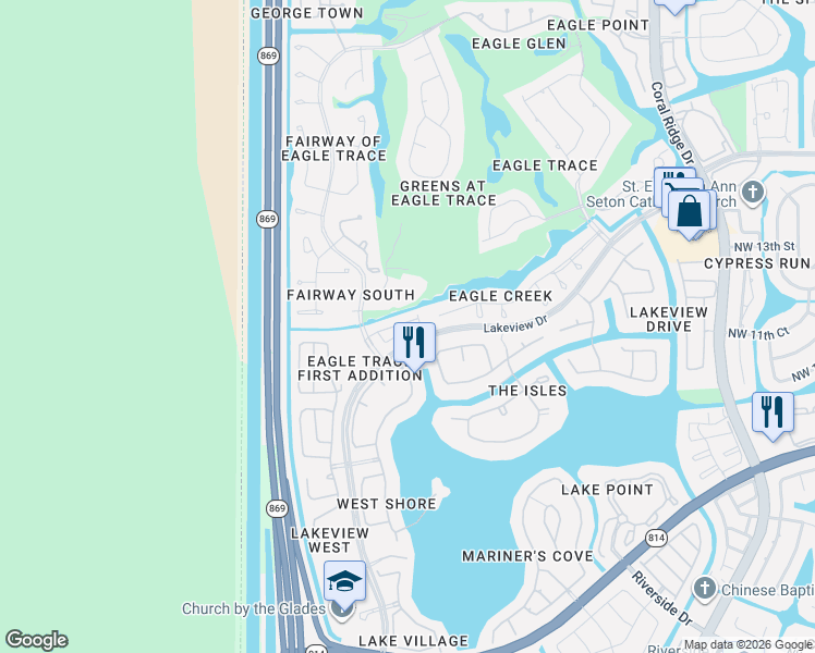 map of restaurants, bars, coffee shops, grocery stores, and more near 12327 10th Street in Coral Springs