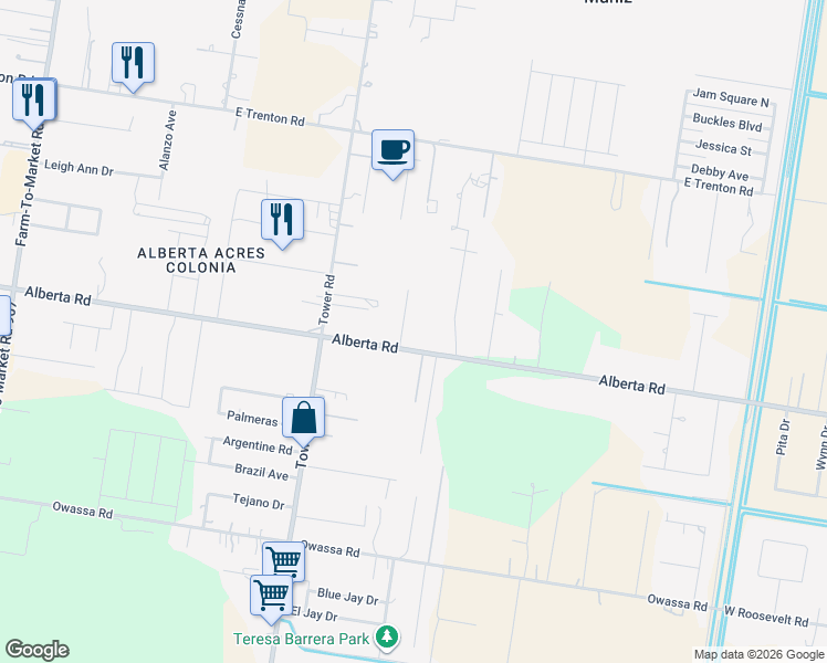 map of restaurants, bars, coffee shops, grocery stores, and more near 5104 San Jose Avenue in Edinburg