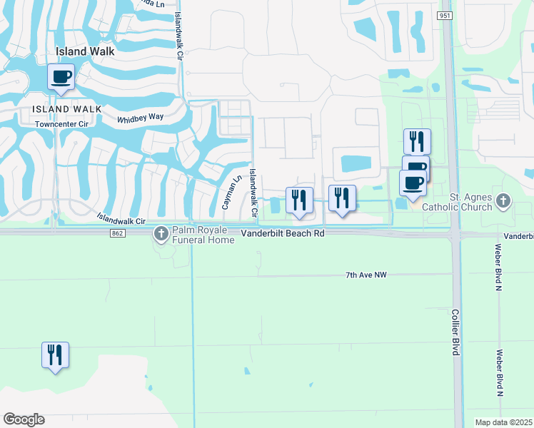 map of restaurants, bars, coffee shops, grocery stores, and more near 7005 Romana Way in Naples