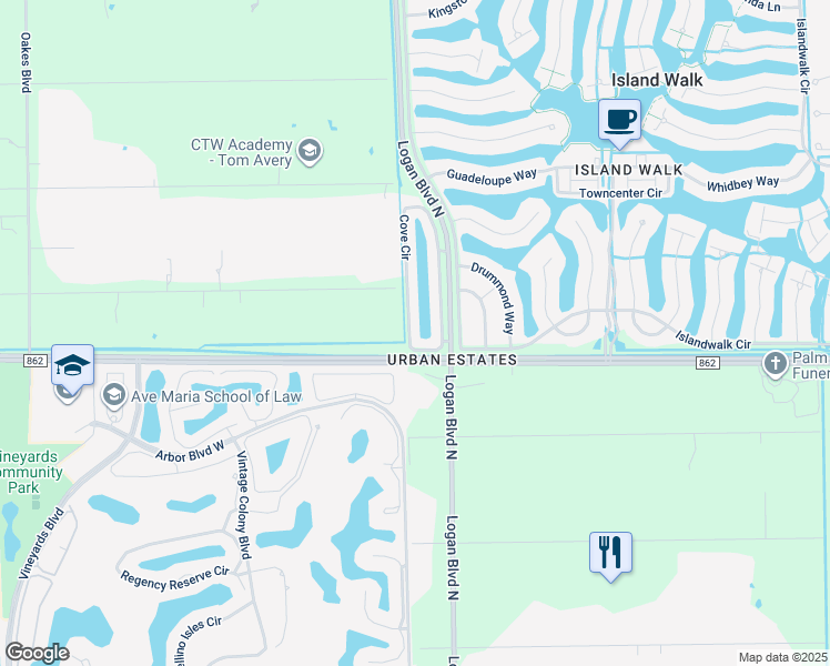 map of restaurants, bars, coffee shops, grocery stores, and more near 5565 Cove Circle in Naples