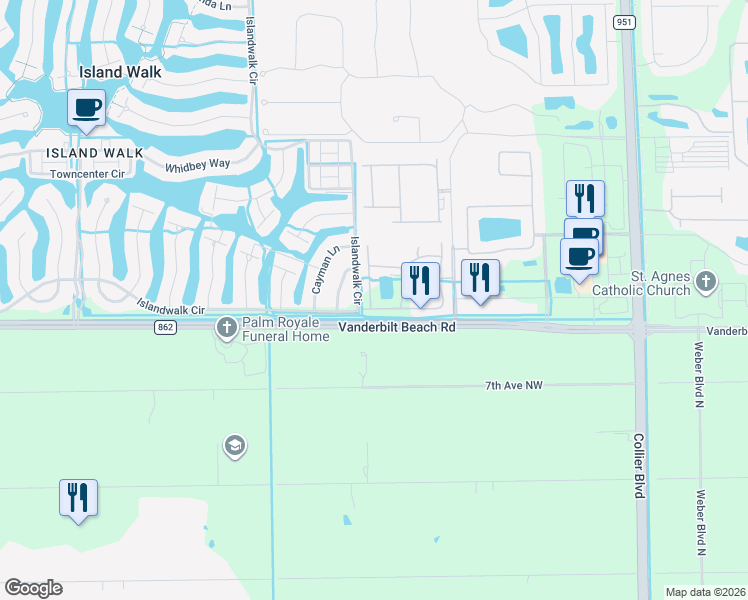 map of restaurants, bars, coffee shops, grocery stores, and more near 7005 Romana Way in Naples