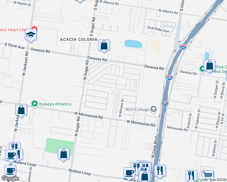 map of restaurants, bars, coffee shops, grocery stores, and more near 800 West Seminole Avenue in Pharr