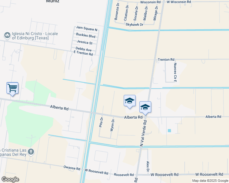 map of restaurants, bars, coffee shops, grocery stores, and more near 4701 Wynn Drive in Donna