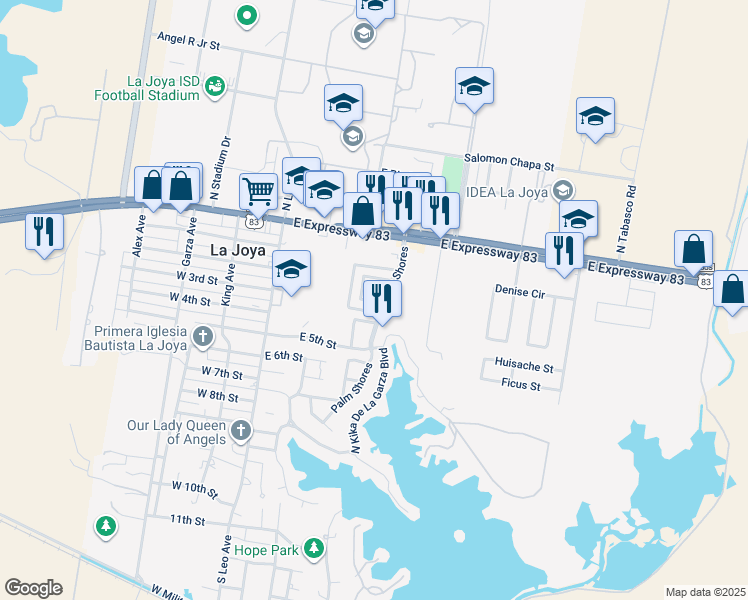 map of restaurants, bars, coffee shops, grocery stores, and more near 6 2nd Street in La Joya