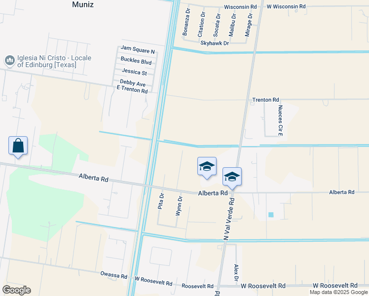 map of restaurants, bars, coffee shops, grocery stores, and more near 4701 Wynn Drive in Donna