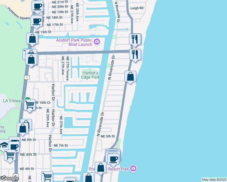 map of restaurants, bars, coffee shops, grocery stores, and more near in Pompano Beach