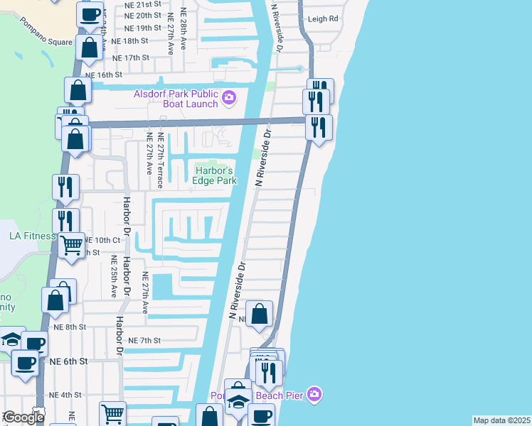 map of restaurants, bars, coffee shops, grocery stores, and more near in Pompano Beach