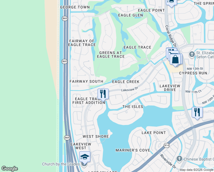 map of restaurants, bars, coffee shops, grocery stores, and more near 12229 Glenmore Drive in Coral Springs