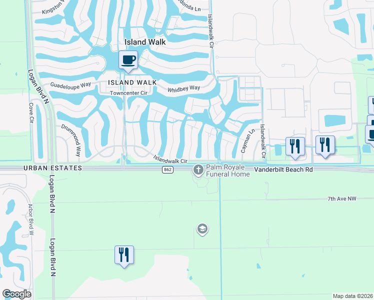 map of restaurants, bars, coffee shops, grocery stores, and more near 3033 Futuna Lane in Naples