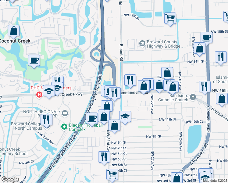 map of restaurants, bars, coffee shops, grocery stores, and more near Dr Martin Luther King Blvd & Atlantic Blvd Exd in Pompano Beach