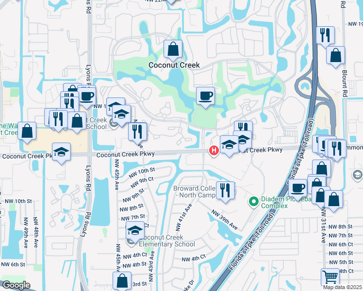 map of restaurants, bars, coffee shops, grocery stores, and more near 2706 Nassau Bend in Coconut Creek