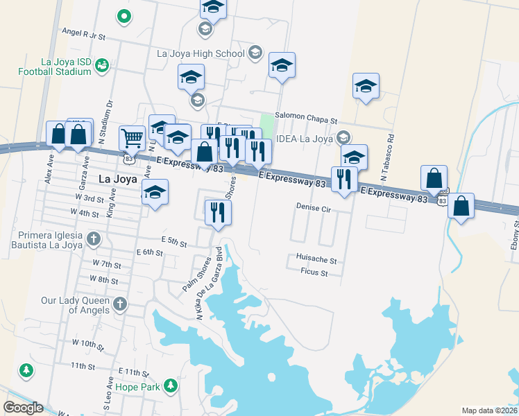 map of restaurants, bars, coffee shops, grocery stores, and more near 704 East Expressway 83 in La Joya