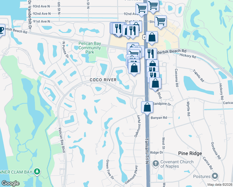 map of restaurants, bars, coffee shops, grocery stores, and more near 677 Jamestown Lane in Naples