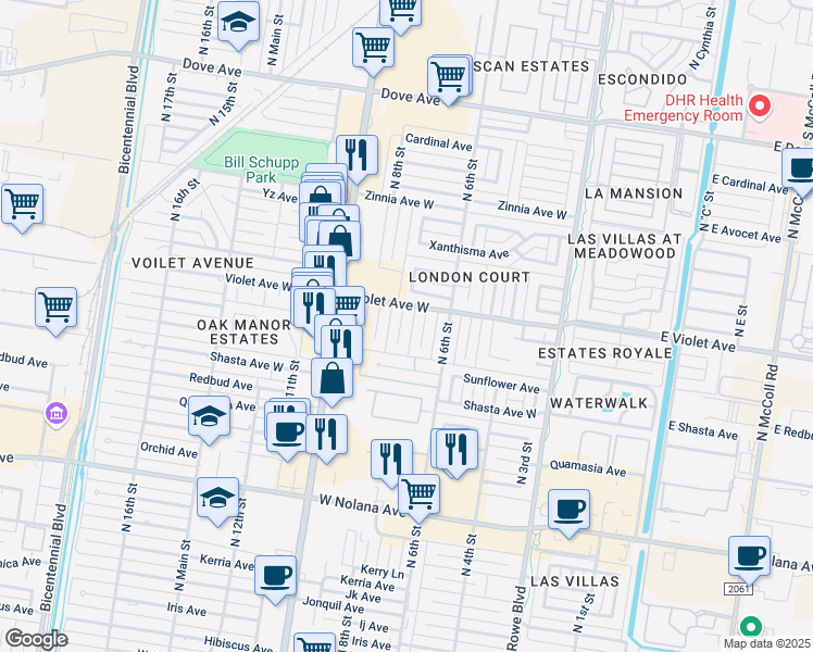 map of restaurants, bars, coffee shops, grocery stores, and more near 4700 North 8th Street in McAllen