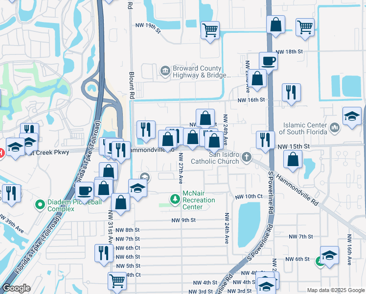 map of restaurants, bars, coffee shops, grocery stores, and more near 1220 Northwest 27th Avenue in Pompano Beach